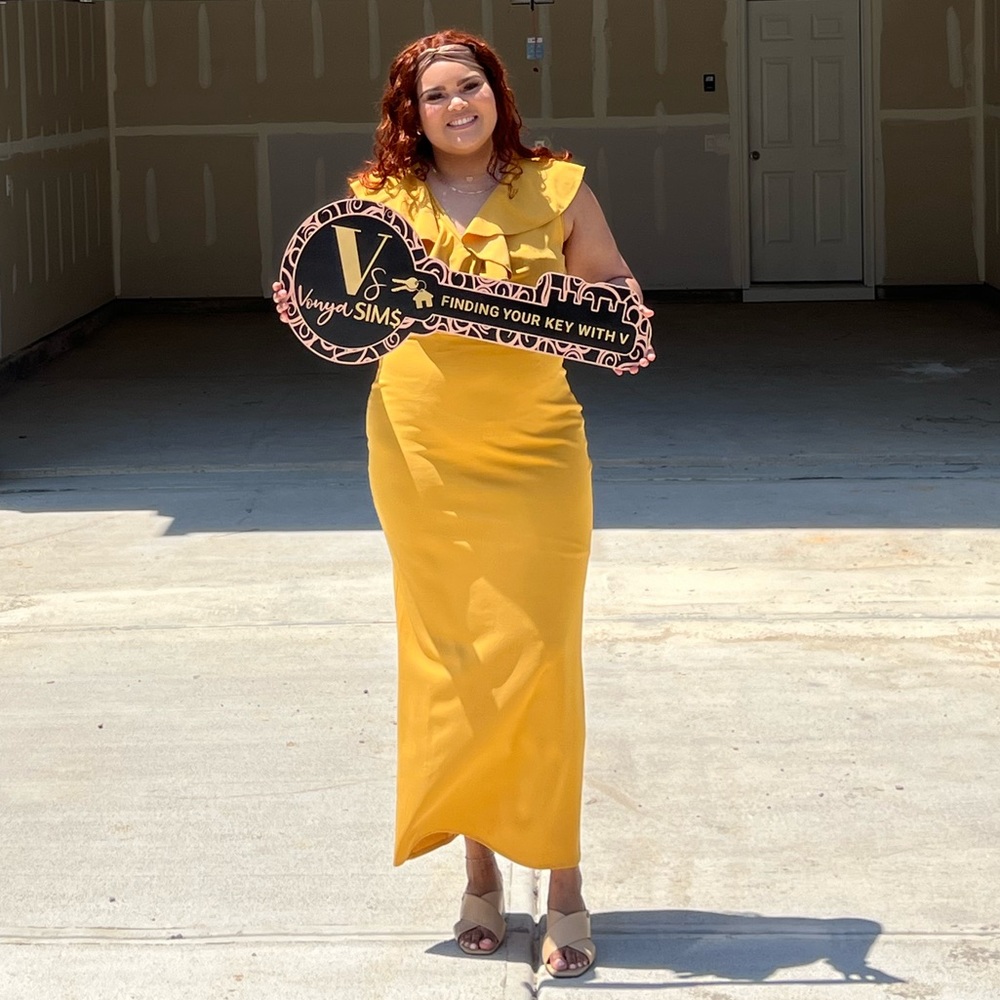 Fashion to Figure Long Mustard Dress with ruffles & slit 💛